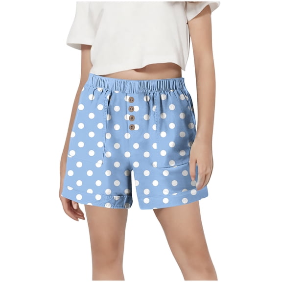 Fesfesfes Kids' Elastic Waist Sports Shorts with Side Pockets Non-Printed Summer Casual Shorts for Boys Girls Outdoor Activities(Light Blue#1,3-4 Years)