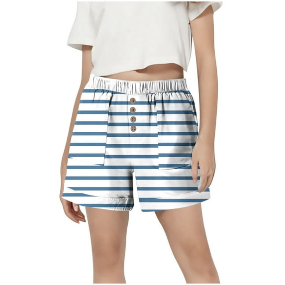 Fesfesfes Kids' Elastic Waist Sports Shorts with Side Pockets Non-Printed Summer Casual Shorts for Boys Girls Outdoor Activities(Light Blue,12-13 Years)