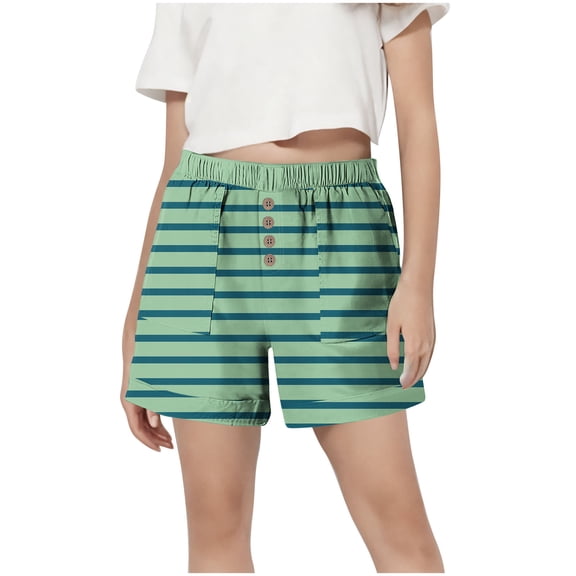 Fesfesfes Kids' Elastic Waist Sports Shorts with Side Pockets Non-Printed Summer Casual Shorts for Boys Girls Outdoor Activities(Green,3-4 Years)