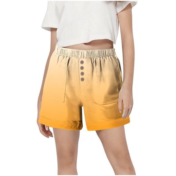 Fesfesfes Kids' Elastic Waist Sports Shorts with Side Pockets Non-Printed Summer Casual Shorts for Boys Girls Outdoor Activities(Yellow#5,3-4 Years)