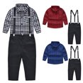 thumbnail image 1 of Fesfesfes Kids Fall Outfits Toddler Kids Baby Boys Girl Fashion British Style Lattice Pattern Print Long Sleeves Casual Shirt Overalls Suit, 1 of 9