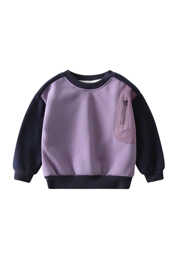 Kids Fleece Sweatshirt Long Sleeve Round Neck Pullover Tops Soft Warm Casual Sportswear for Girls and Boys Toddler Playwear Everyday Fall and Winter Outfit(Purple,5-6 Years)