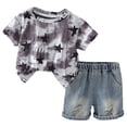 thumbnail image 1 of Fesfesfes Kids' Floral Print Summer Set Plaid Flying Sleeve Top and Bow Shorts Cute Fashion 2-Piece Denim Outfits for Girls and Boys 1-6 Years(Purple#1,1-2 Years), 1 of 3