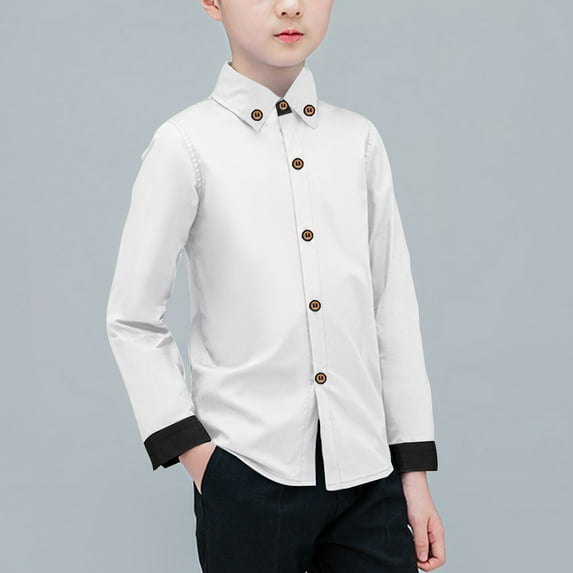 Fesfesfes Kids Formal Blouse Shirts for Boys Dressy Shirts Gentlemen Blouse Casual Solid Color Blouse Long Sleeve Shirts