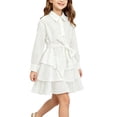 thumbnail image 1 of Fesfesfes Kids Girls Collared Button Down Tiered Ruffle Dress with Belt Long Sleeve Cute A-Line Casual Party Wear for Autumn Spring Days Ages 1-10 Years, 1 of 9