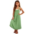 thumbnail image 1 of Fesfesfes Kids Girls Fashion Cute Solid Color Loose Pocket Detachable Strap Dress Long Dress for Toddler and Big Girls Comfortable Casual Party Wear(Green,11-12 Years), 1 of 9