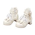thumbnail image 1 of Fesfesfes Kids Girls Lolita Boots Lace Bow Decor Pearl Pendant Block Heel Side Zipper PU Leather Princess Shoes for Party Daily Wear, 1 of 8