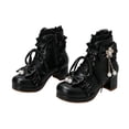 thumbnail image 1 of Fesfesfes Kids Girls Lolita Boots Lace Bow Decor Pearl Pendant Block Heel Side Zipper PU Leather Princess Shoes for Party Daily Wear, 1 of 8