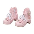 thumbnail image 1 of Fesfesfes Kids Girls Lolita Boots Lace Bow Decor Pearl Pendant Block Heel Side Zipper PU Leather Princess Shoes for Party Daily Wear, 1 of 8