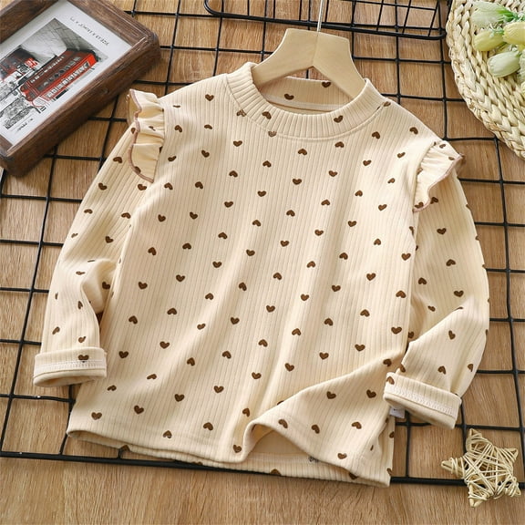 Fesfesfes Kids Girls Long Sleeve Tops Casual Loungwear Tops T-Shirts Round Neck Dote Printing Elegant Tops