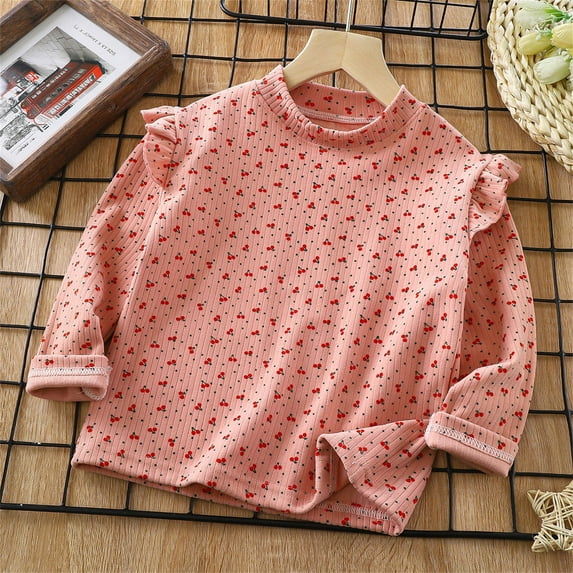 Fesfesfes Kids Girls Long Sleeve Tops Casual Loungwear Tops T-Shirts Round Neck Dote Printing Elegant Tops