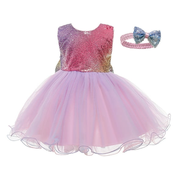Fesfesfes Kids Girls Paillette Tulle Dress Pageant Gown Birthday Party Princess Wedding Dress Spring