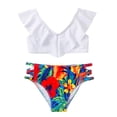 thumbnail image 1 of Fesfesfes Little Girls Two Piece Swimwear Bikini Sets Ruffle Summer Beach Lightweight and Comfortable Bathing Swimsuit 8-14Years for Kids(White,13-14 Years), 1 of 8