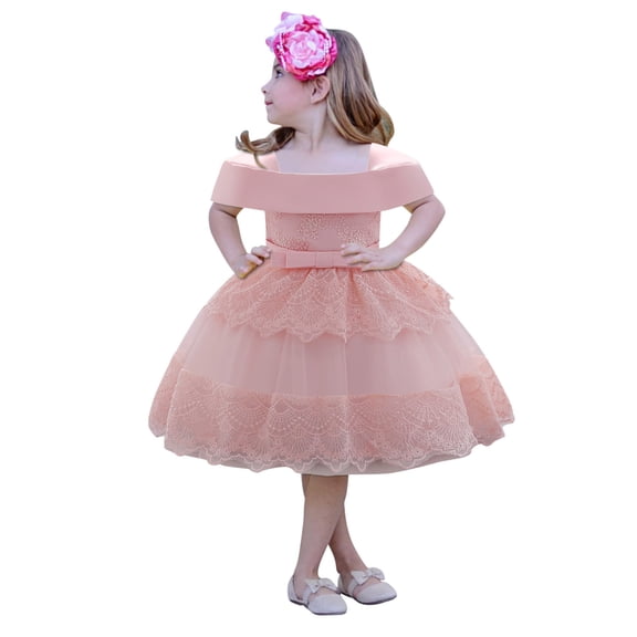 Fesfesfes Kids Girls Solid Princess Tulle Dress Bridesmaid Pageant Gown Birthday Party Wedding Flower Girls Dress Spring Sale