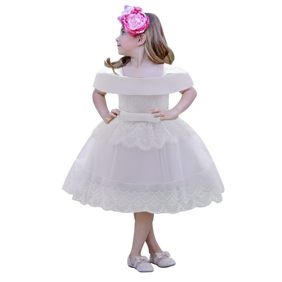 Fesfesfes Kids Girls Solid Princess Tulle Dress Bridesmaid Pageant Gown Birthday Party Wedding Flower Girls Dress Spring Saving