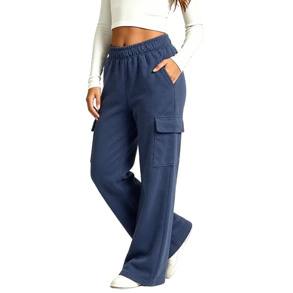 Fesfesfes Kids Girls Wide Leg Cargo Pants Elastic Waist Straight Casual Sweatpants with Side Pockets for School Daily Wear Ages 5-15 Years