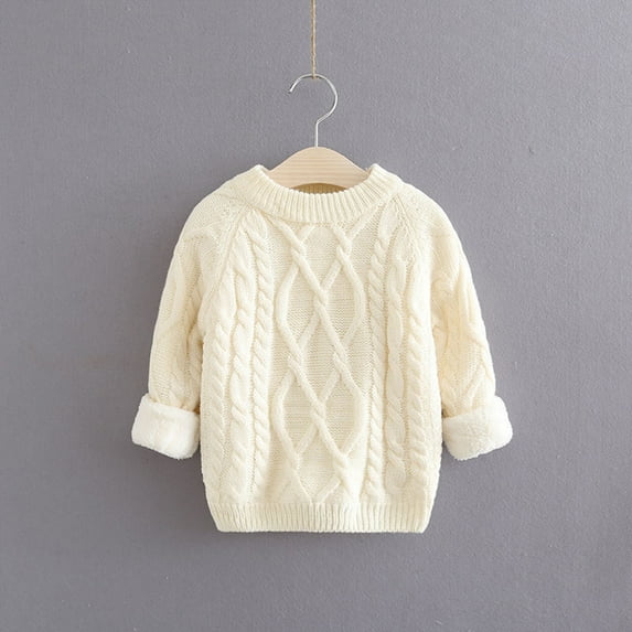 Fesfesfes Kids Girls and Boys Sweater Winter Warm Sweater Fleece Thickened Pullover Tops Solid Color Knit Sweater