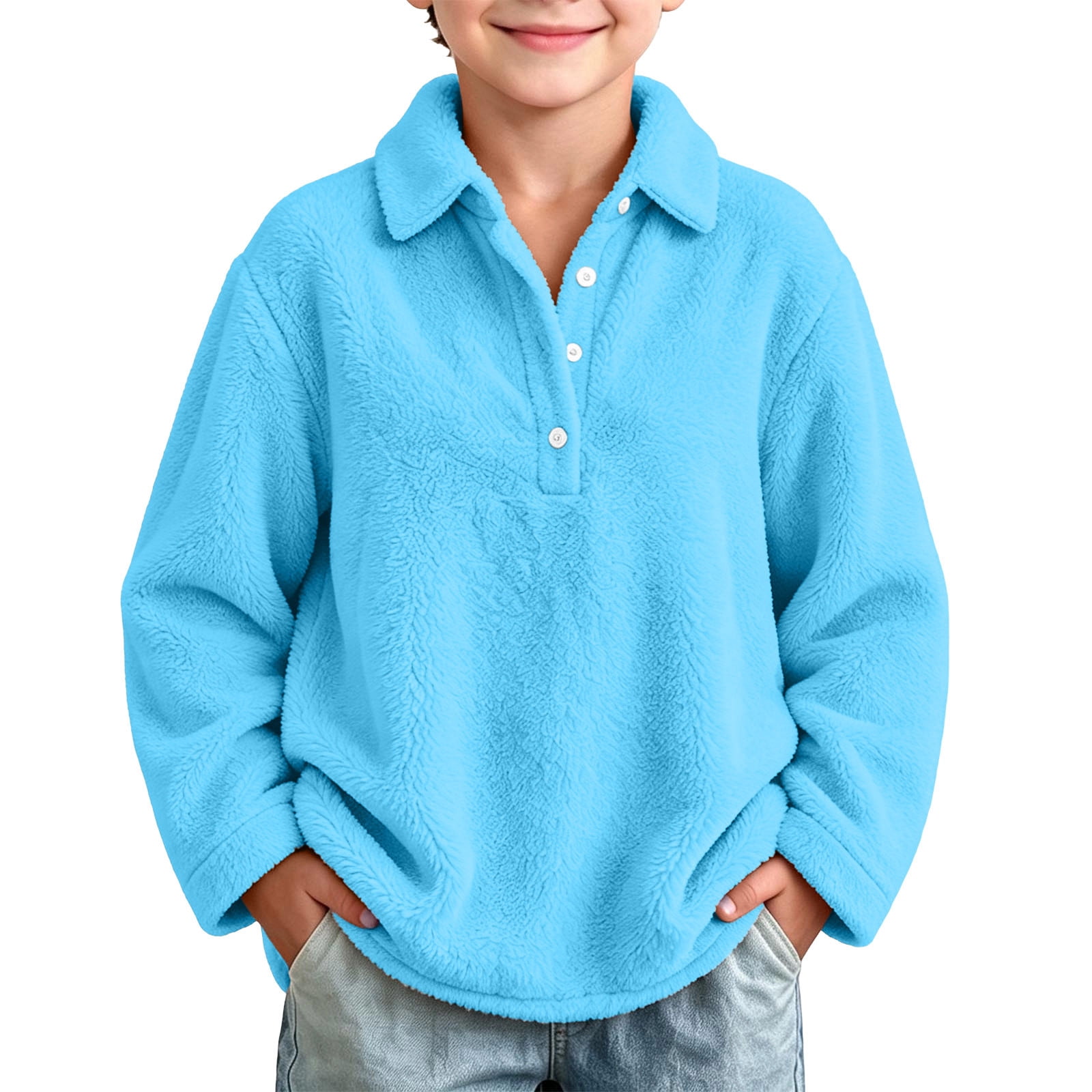 Fesfesfes Kids Half Zip Fleece Pullover Collared Long Sleeve Loose Fit ...