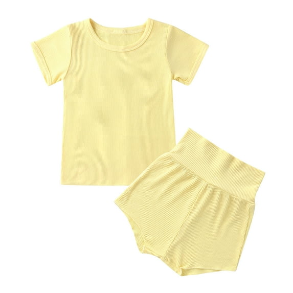 Fesfesfes Kids Hawaiian Outfits Boys Toddler Kids Baby Boys Girls Fashion Cute Solid Color Short Sleeve High Waist Shorts Cotton Casual Suit 6-9 Months