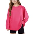 thumbnail image 1 of Fesfesfes Kids Long Sleeve Crewneck Pullover Top Soft Casual Loose Solid Color Shirt for Boys Girls Youth Comfortable Everyday Wear School Outing Layering Piece(Hot Pink,14-15 Years), 1 of 9