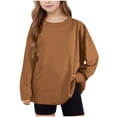 thumbnail image 1 of Fesfesfes Kids Long Sleeve Crewneck Pullover Top Soft Casual Loose Solid Color Shirt for Boys Girls Youth Comfortable Everyday Wear School Outing Layering Piece(Brown#1,8-9 Years), 1 of 9