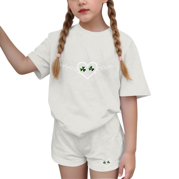 Fesfesfes Kids Outfits Girls St Patrick's Day Outfits Children's Boys Girls Short Sleeve Tops Short Pants Girls Clothes 2PCS Set