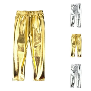 Fesfesfes Kids Pants Solid Color Shiny Hot Stamping Pants Reflective Fabrics Pants Casual Pants