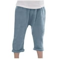 thumbnail image 1 of Fesfesfes Kids Pants Spring And Summer Pants Solid Color Wrinkled Linen Pants Light Boys and Girls Breathable Nine-Minute Harem Pants, 1 of 7