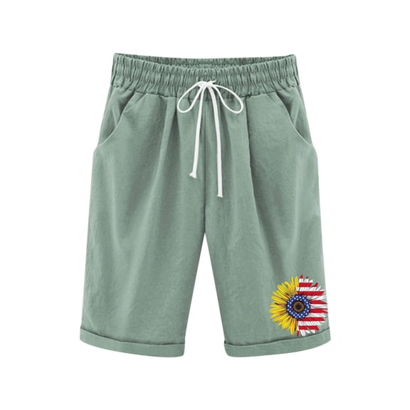 Fesfesfes Kids' Patriotic Print Five Quarter Pants Elastic Waist Casual Sports Shorts for Boys Girls Summer Outdoor Play(Green#1,3-4 Years)