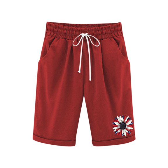 Fesfesfes Kids' Patriotic Print Five Quarter Pants Elastic Waist Casual Sports Shorts for Boys Girls Summer Outdoor Play(Red,3-4 Years)
