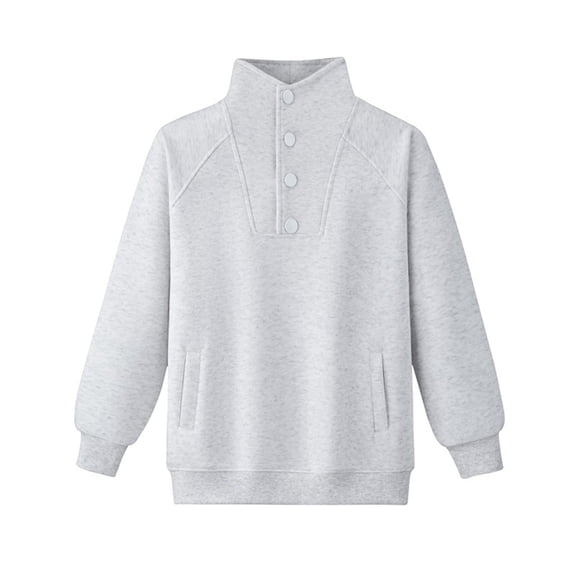 Fesfesfes Kids Pullover Long Sleeve Top Solid Color Quarter Zip Neck Shirt Comfortable Casual Wear for Boys and Girls Soft Breathable Fabric for Daily Play School Travel(Gray,3-4 Years)