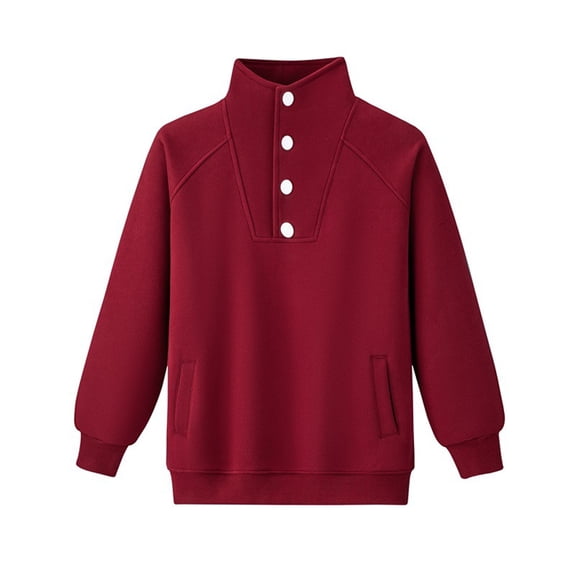 Fesfesfes Kids Pullover Long Sleeve Top Solid Color Quarter Zip Neck Shirt Comfortable Casual Wear for Boys and Girls Soft Breathable Fabric for Daily Play School Travel(Wine,4-6 Years)