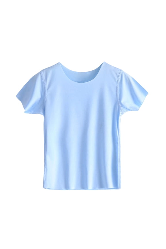 Kids Quick Dry Cooling Short Sleeve Shirt Breathable Comfortable Solid Color Crewneck Tops for Boys Girls 2-12 Years Casual Everyday Wear