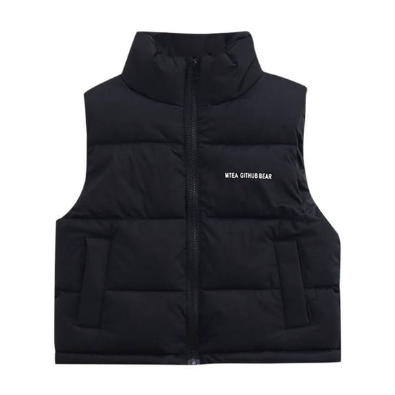 Fesfesfes Kids Sleeveless Tops Puffer Coat Winter Warm Thick Quilted Jacket for Boys Girls Childrens Down Lapel Sleeveless Coat Cold Weather Apparel(Black#2,9 Years)