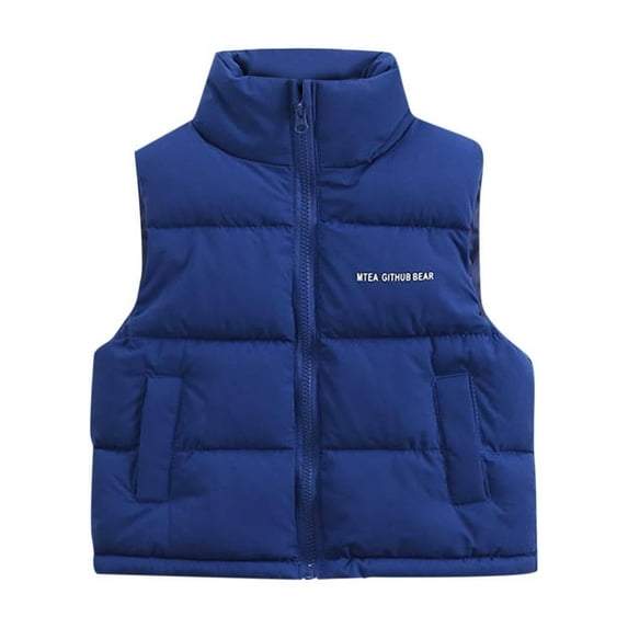 Fesfesfes Kids Sleeveless Tops Puffer Coat Winter Warm Thick Quilted Jacket for Boys Girls Childrens Down Lapel Sleeveless Coat Cold Weather Apparel(Blue#2,3 Years)