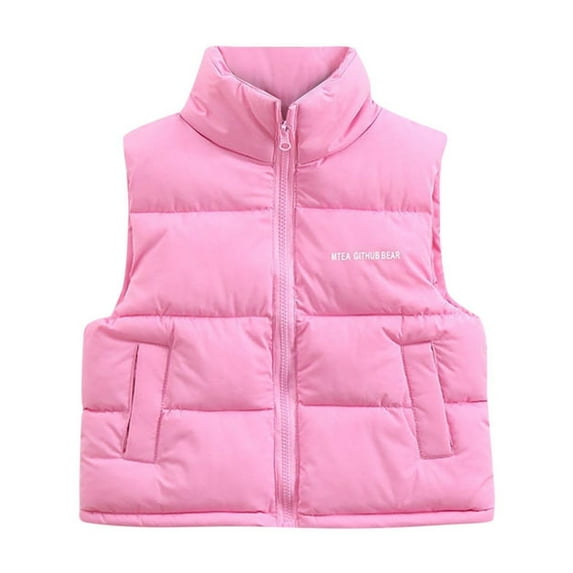 Fesfesfes Kids Sleeveless Tops Puffer Coat Winter Warm Thick Quilted Jacket for Boys Girls Childrens Down Lapel Sleeveless Coat Cold Weather Apparel(Pink#2,3 Years)