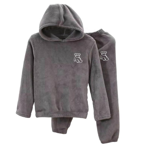 Fesfesfes Kids Solid Color Winter Fleece Clothes Set 2 Piece Solid Color Hooded Tops and Pants Set Cozy Warm Clothing for Children Boys Girls Outfit(Gray,9-10 Years)