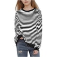 thumbnail image 1 of Fesfesfes Kids Striped Print Drop Shoulder Long Sleeve Crewneck Sweatshirt Casual Comfortable Pullover Top for Boys Girls Everyday Wear Soft Breathable Fabric(Black,2-3 Years), 1 of 7