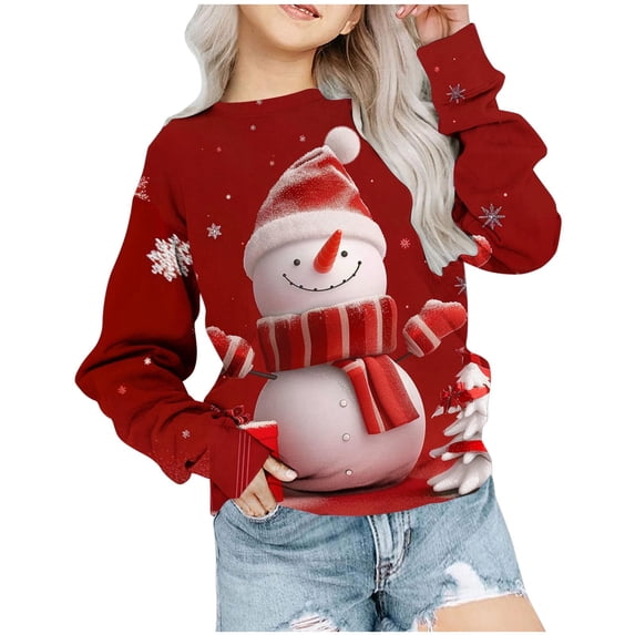Fesfesfes Kids Sweatshirt Christmas Childrens Shirt Long Sleeve Hooded Pattern T-shirt Printed Tops For Boys And Girls