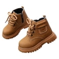 thumbnail image 1 of Fesfesfes Kids Unisex Boots Stitching Detail Faux Pocket Lace-up Side Zipper Thick Sole Non-slip PU Leather Work Boots for Toddler School, 1 of 8