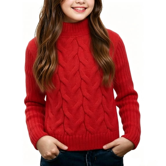 Fesfesfes Kids Unisex Cable Knit Sweater Mock Neck Long Sleeve Pullover Top, Solid Color Winter Warm Outfit for Boys Girls Ages 1-10 Years
