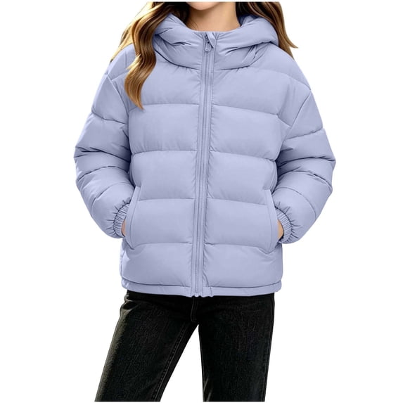 Fesfesfes Kids Unisex Classic Hooded Puffer Jacket Full Zip Winter Coat with Pockets Lightweight Warm Quilted Outerwear for Boys Girls Ages 3-15 Years