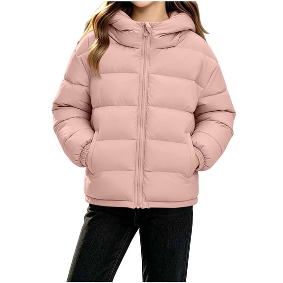 Fesfesfes Kids Unisex Classic Hooded Puffer Jacket Full Zip Winter Coat with Pockets Lightweight Warm Quilted Outerwear for Boys Girls Ages 3-15 Years