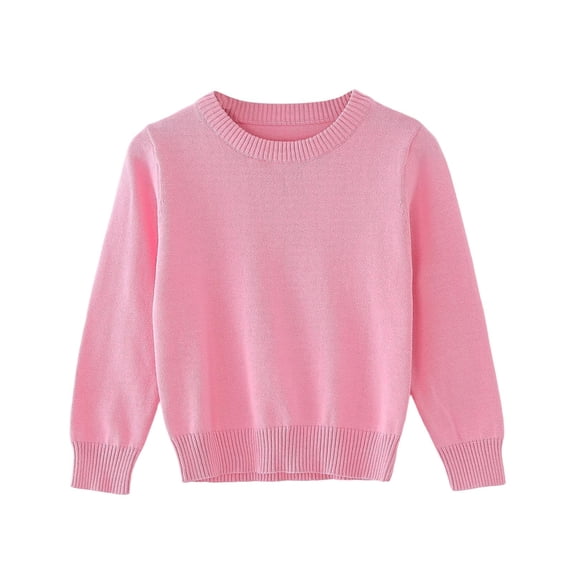 Fesfesfes Kids Unisex Cotton Crewneck Sweater Long Sleeve Knit Pullover Top, Solid Color Warm Winter Outfit for Boys Girls Kids Ages 1-7 Years