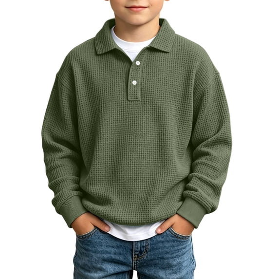 Fesfesfes Kids Unisex FashionKnit Pullover Sweatshirt Collared Button Placket Long Sleeve Casual Top for Boys and Girls Ages 3-14 Years