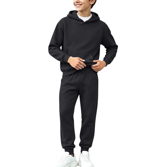 Fesfesfes Kids Unisex Fleece Lined Hooded Sweatshirt and Cinched Cuff Jogger Pants Set Cozy Winter Two Piece Outfit for School Daily Wear