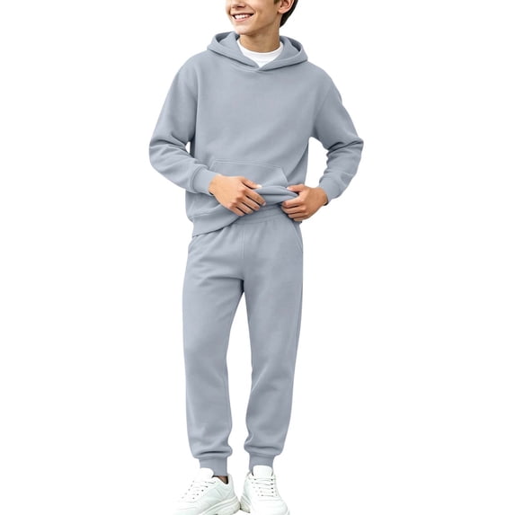 Fesfesfes Kids Unisex Fleece Lined Hooded Sweatshirt and Cinched Cuff Jogger Pants Set Cozy Winter Two Piece Outfit for School Daily Wear