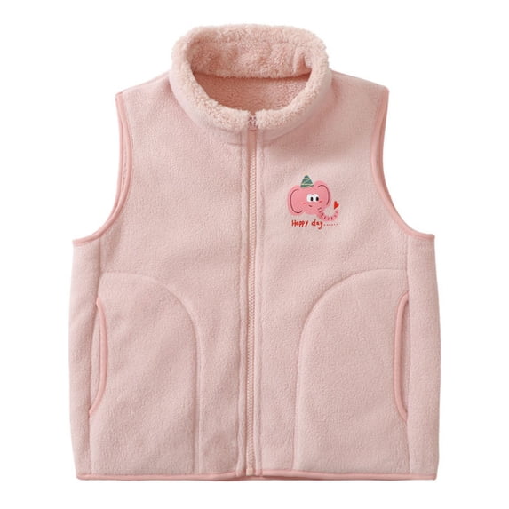 Fesfesfes Kids Unisex Fleece Vest Stand Collar Zip Up Sleeveless Gilet with Pockets and Small Print, Warm Winter Outerwear for Boys and Girls Ages 3-17 Years