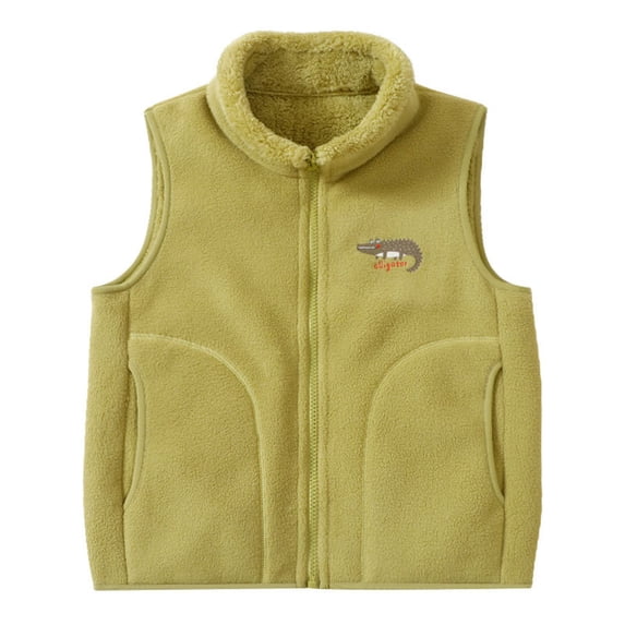Fesfesfes Kids Unisex Fleece Vest Stand Collar Zip Up Sleeveless Gilet with Pockets and Small Print, Warm Winter Outerwear for Boys and Girls Ages 3-17 Years