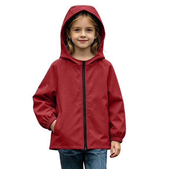Fesfesfes Kids Unisex Hooded Rain Jacket Lightweight Waterproof Windbreaker with Pockets, Casual Outdoor Coat for Kids School Play Ages 5-16 Years